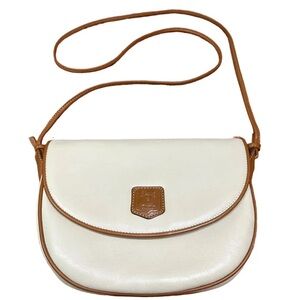 Vintage Authentic Celine White X Tan Trim Crossbody Purse